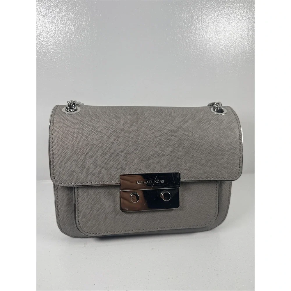 Michael Kors 30H3SOPF1L Sloan Specchio Shoulder Bag Flap Purse in Pearl Grey